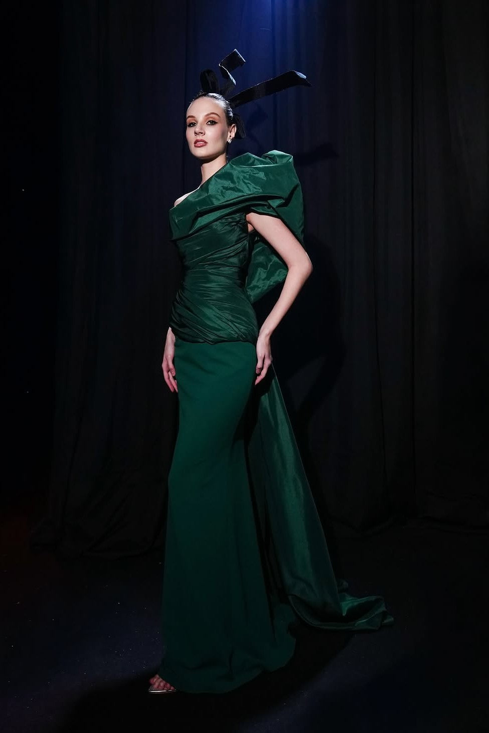 Pleated One-Shoulder Gown
