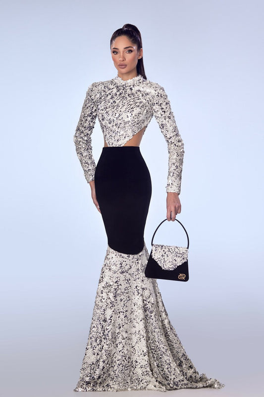 Crepe and Sequin Gown