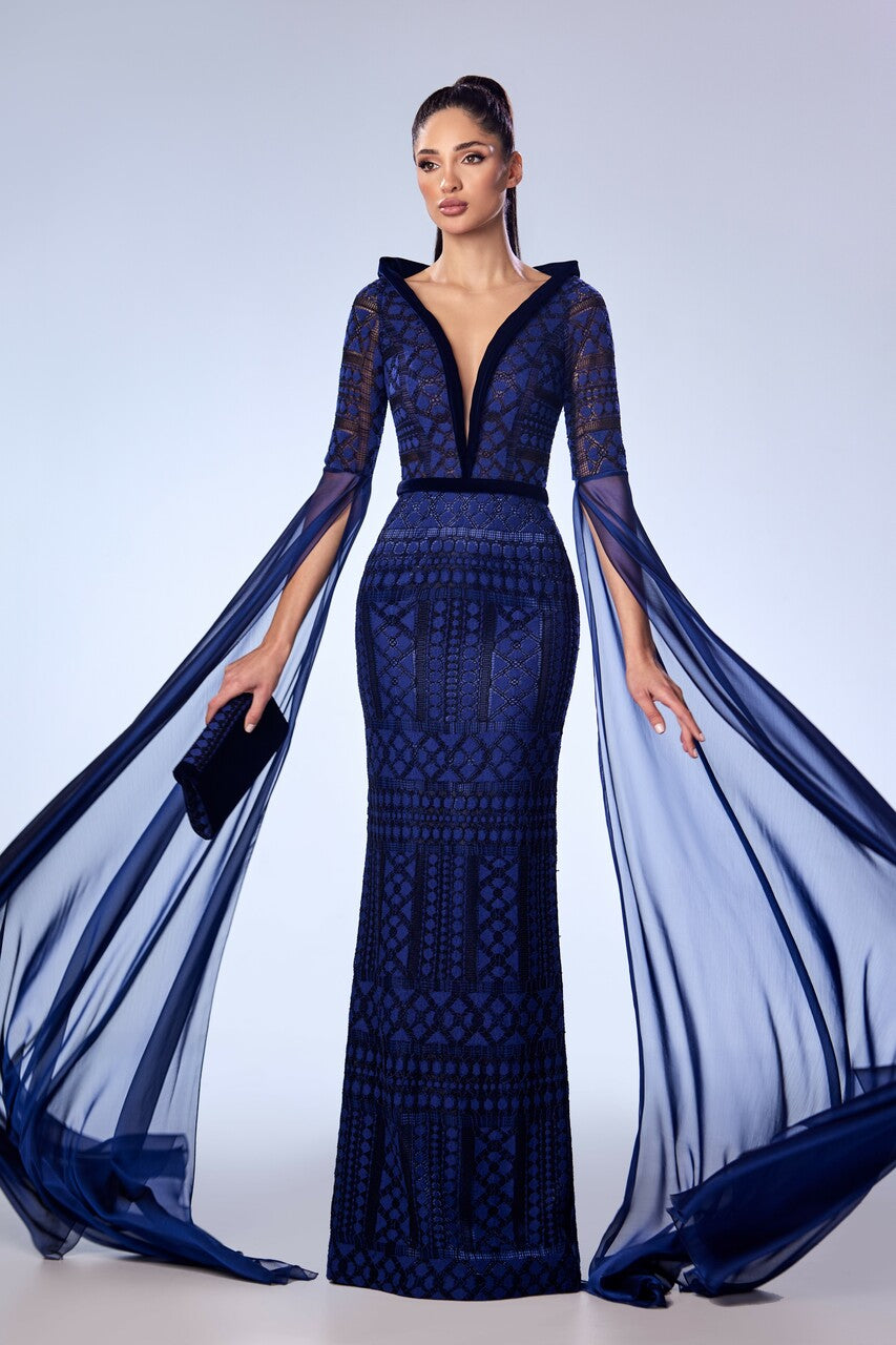 V-Neck Lace Gown