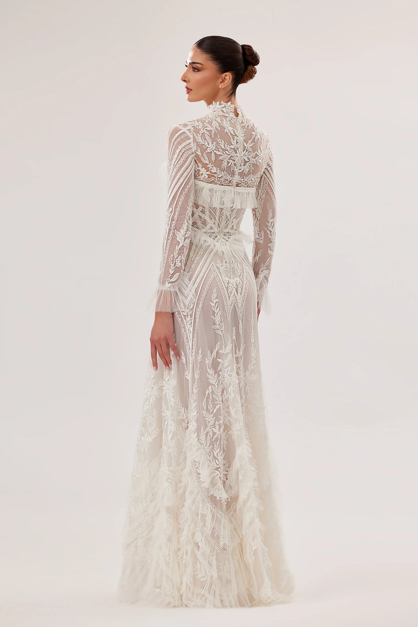 High-Neck Geometric Tulle A-Line Gown