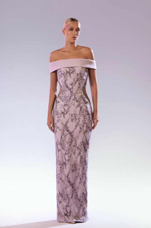 Off-Shoulder Gown with Cuts