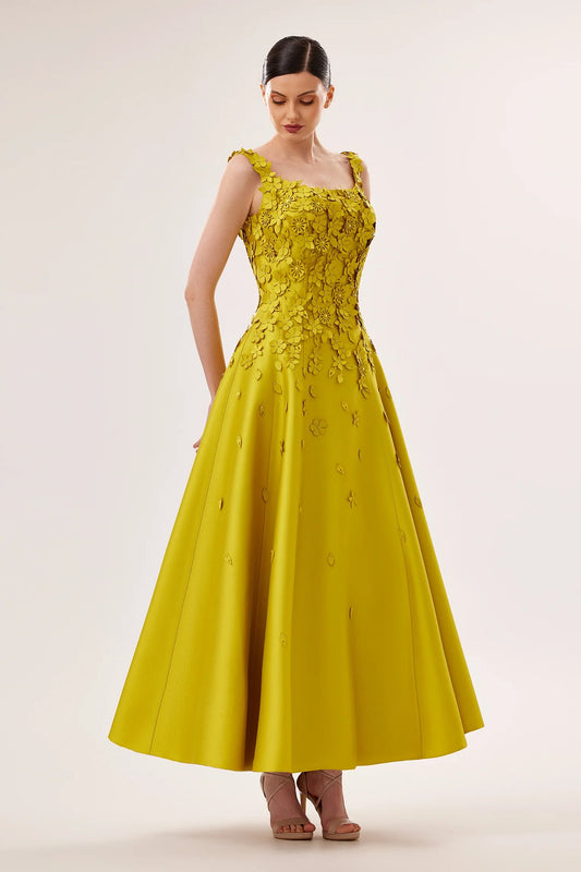 Embellished Tesla Midi Dress with 3D Florals