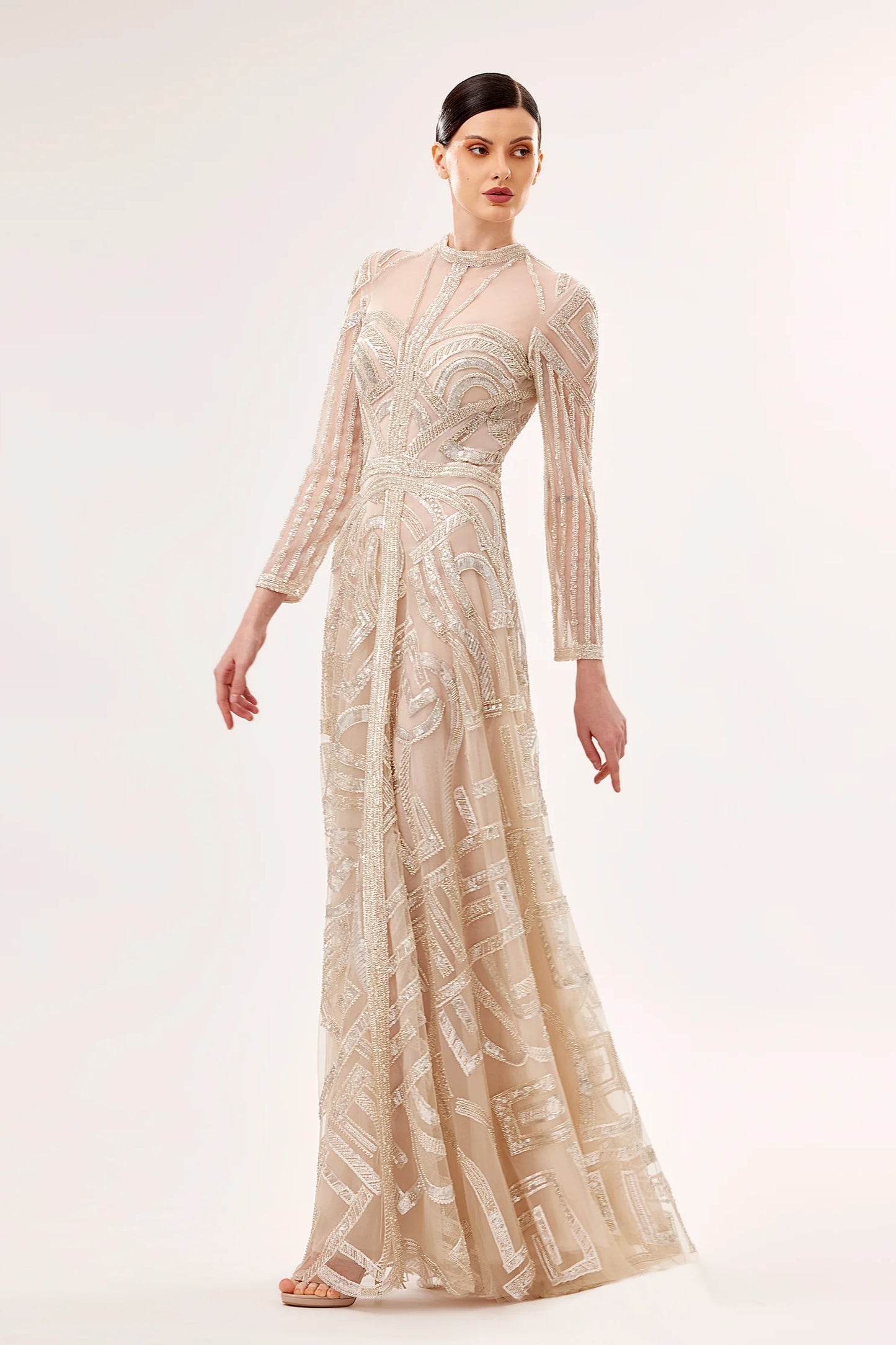Geometrical Embroidered Tulle Gown