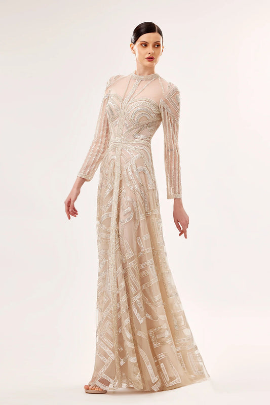 Geometrical Embroidered Tulle Gown