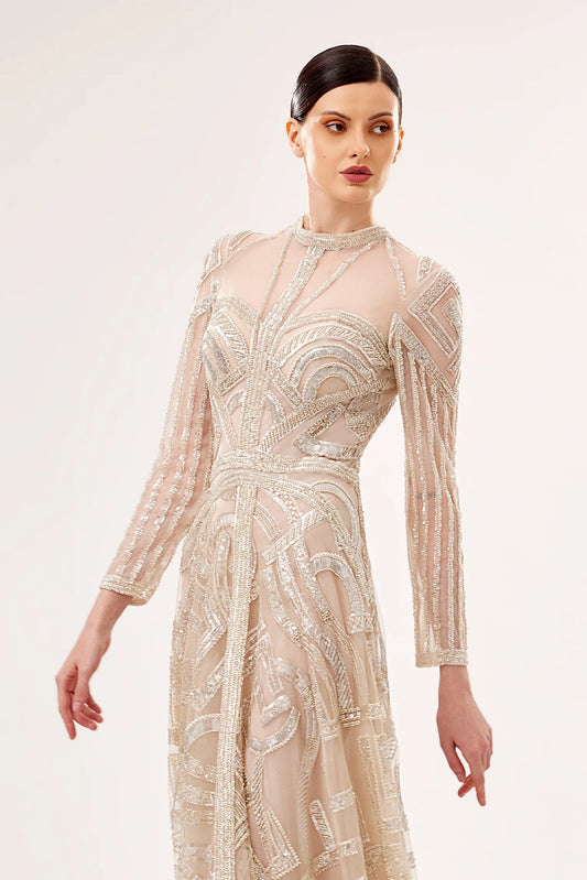 Geometrical Embroidered Tulle Gown