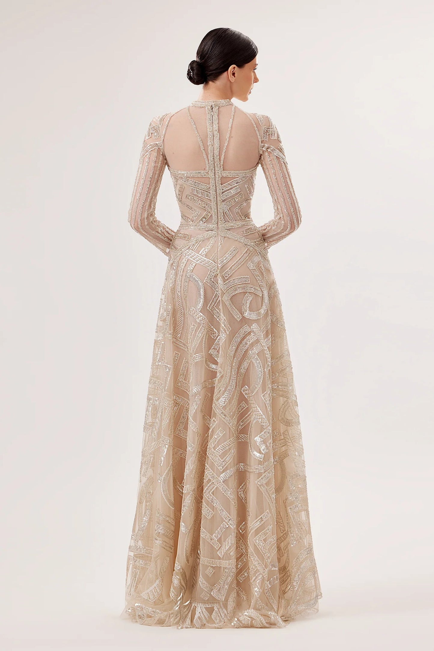 Geometrical Embroidered Tulle Gown