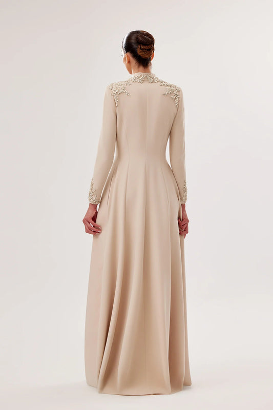 Crepe Jumpsuit with Embellished Sweetheart Bodice