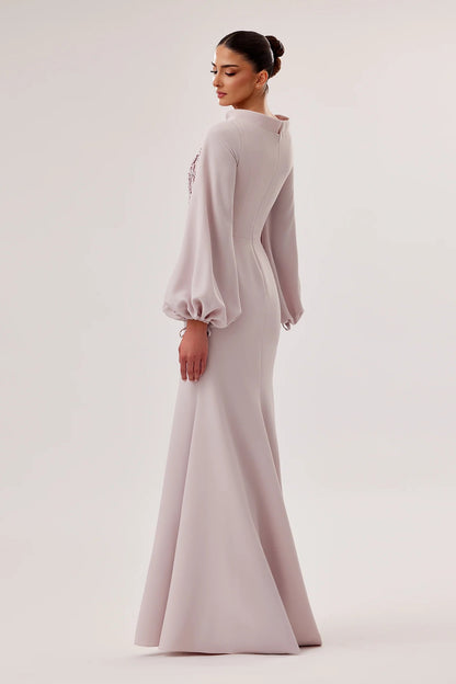 High-Neck Crepe Mermaid Gown with 3D Flowers