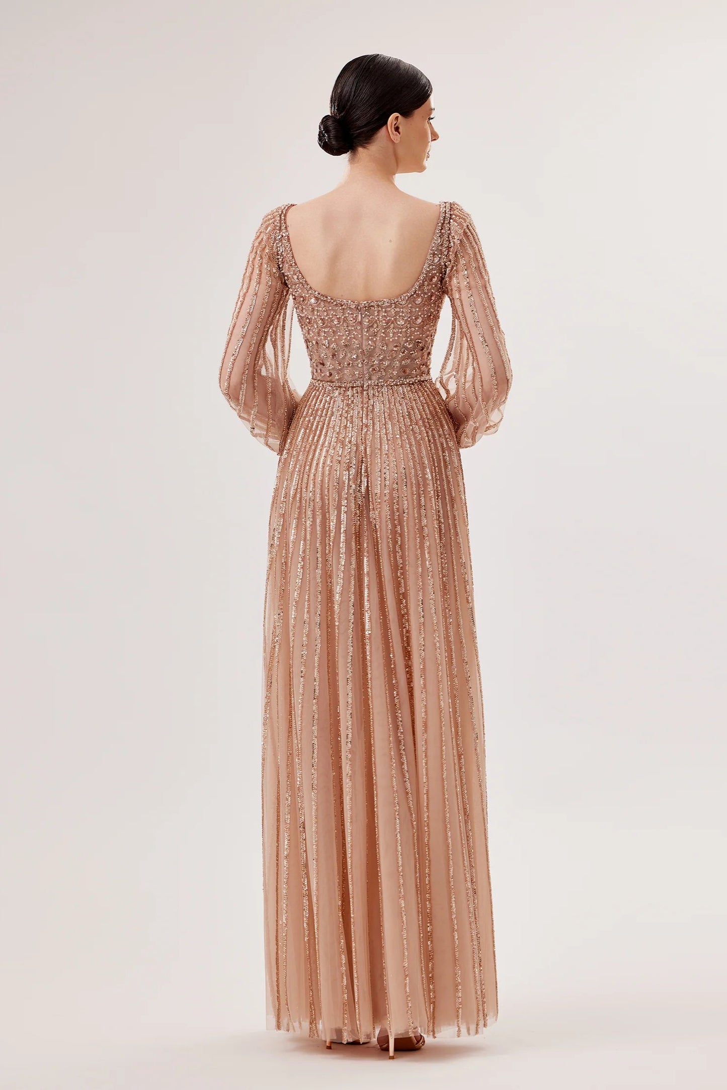 Square-Neck Embroidered Tulle Gown