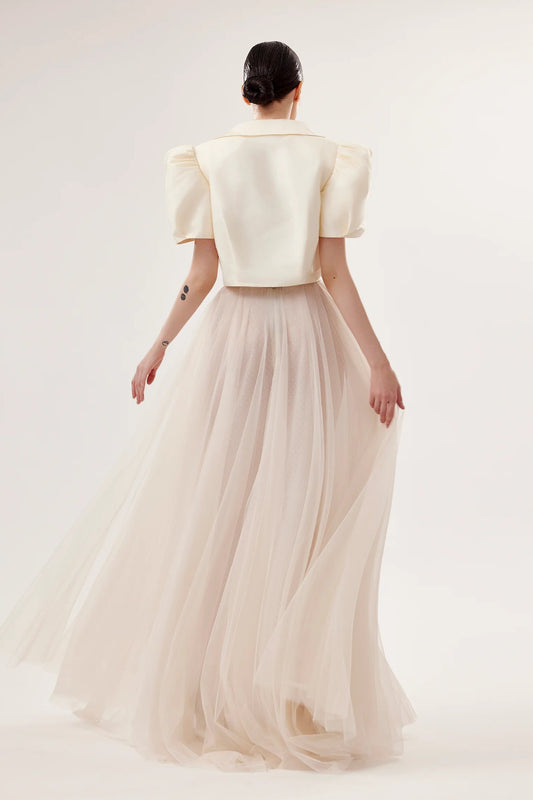 Embroidered Tafta Jacket & Dotted Tulle Skirt Set