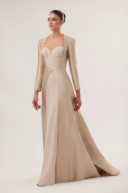 Crepe Sweetheart Gown with Mikado Embroidered Jacket