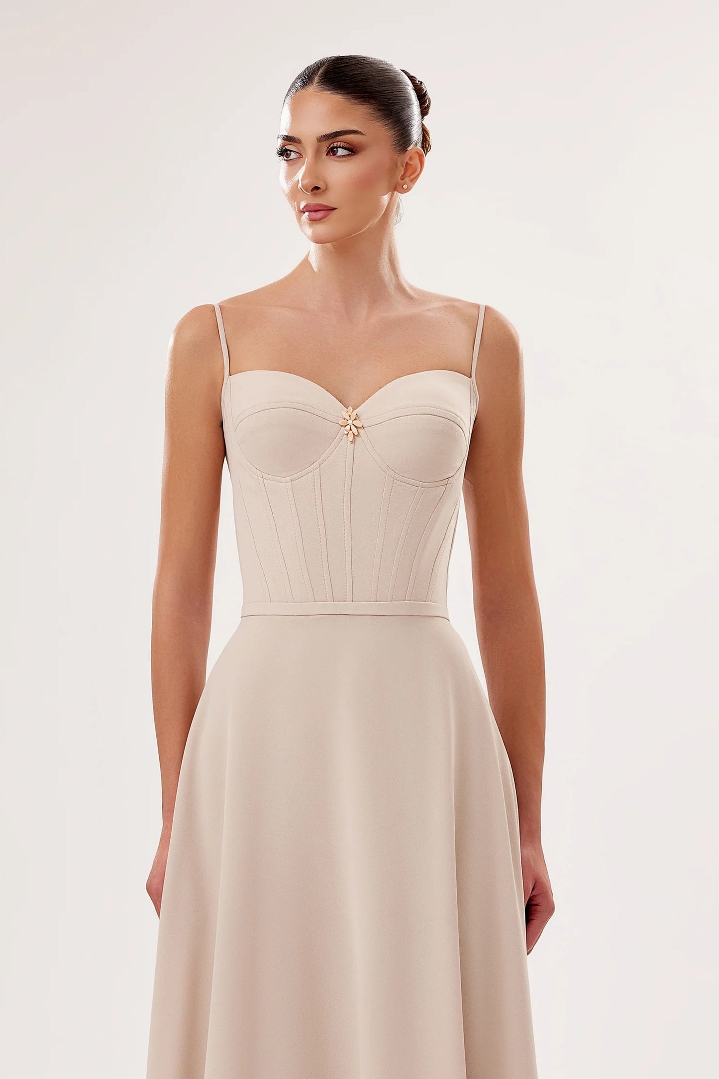 Crepe Sweetheart Gown with Mikado Embroidered Jacket