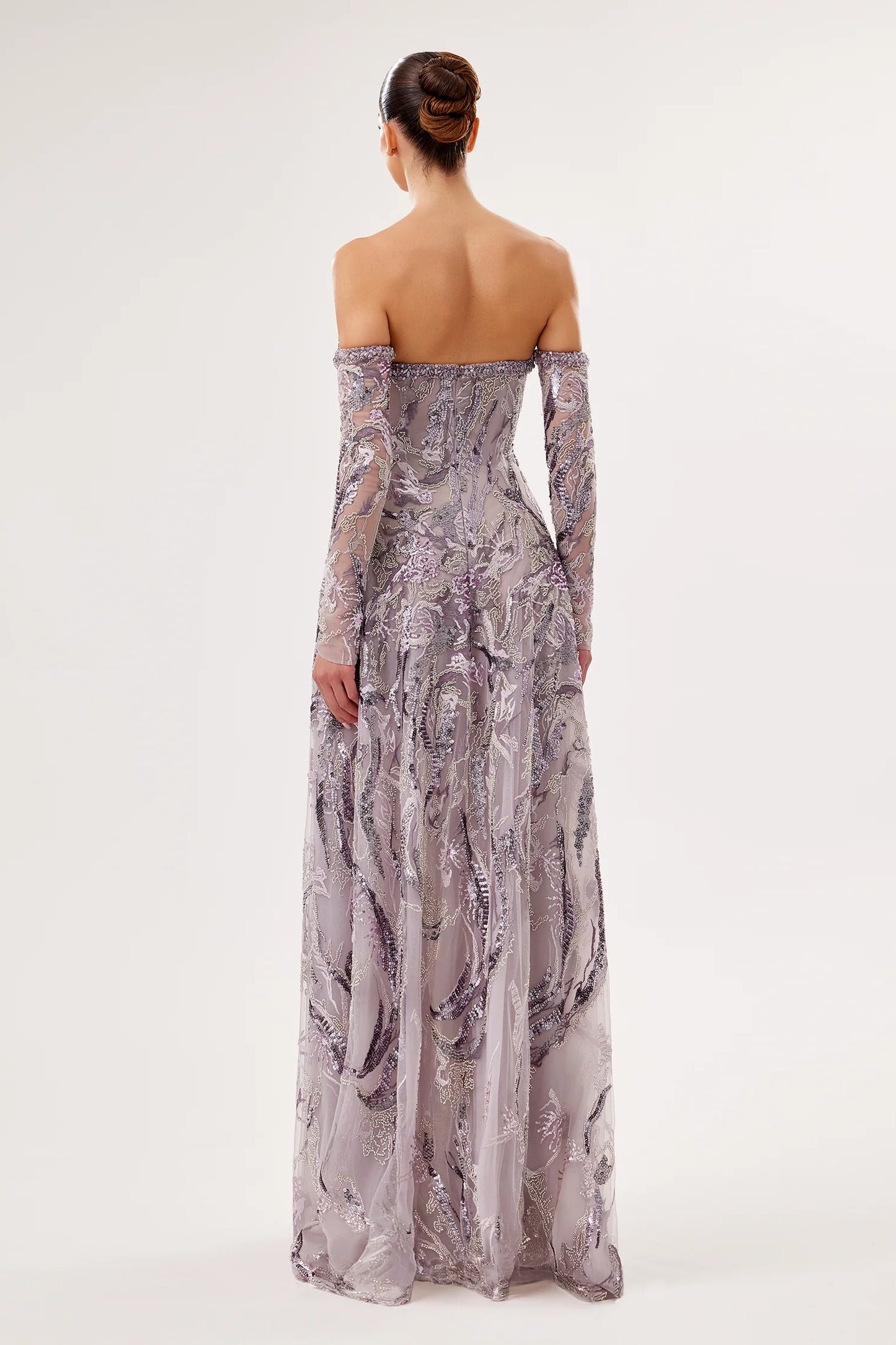 Off-Shoulder Embroidered Gown with Swarovski Details