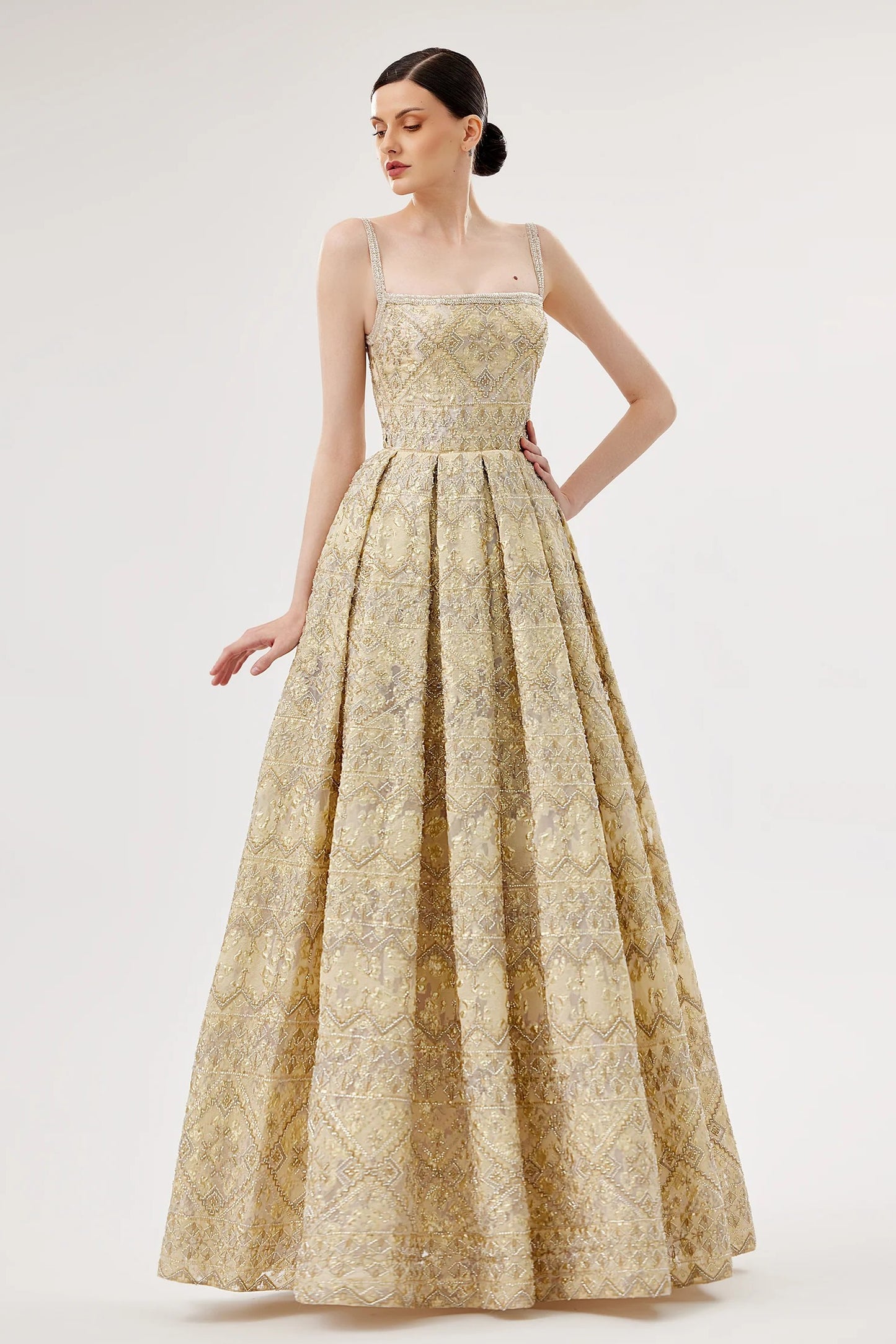 Embroidered A-line Gown