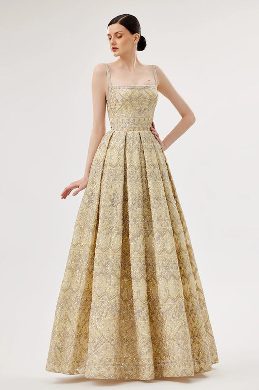 Embroidered A-line Gown