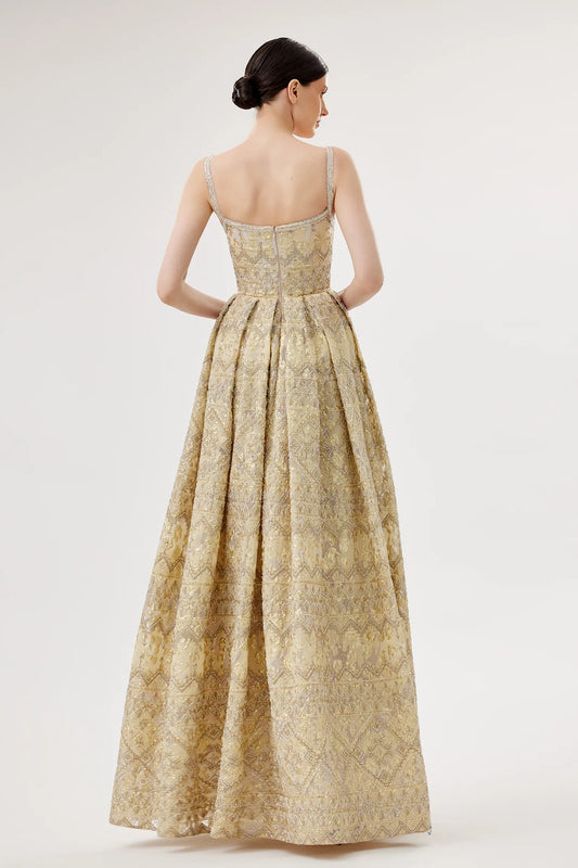 Embroidered A-line Gown