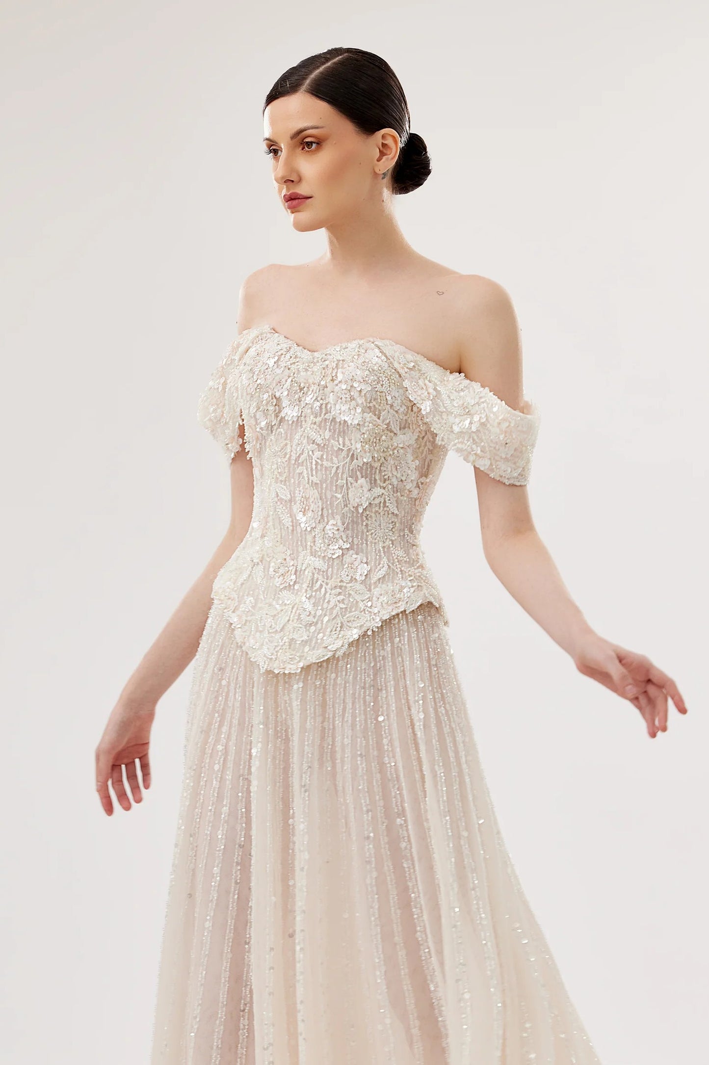 Embroidered Corset & Sequin Tulle Skirt Set