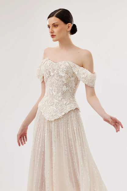 Embroidered Corset & Sequin Tulle Skirt Set