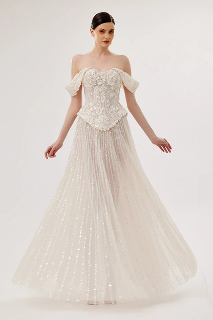 Embroidered Corset & Sequin Tulle Skirt Set