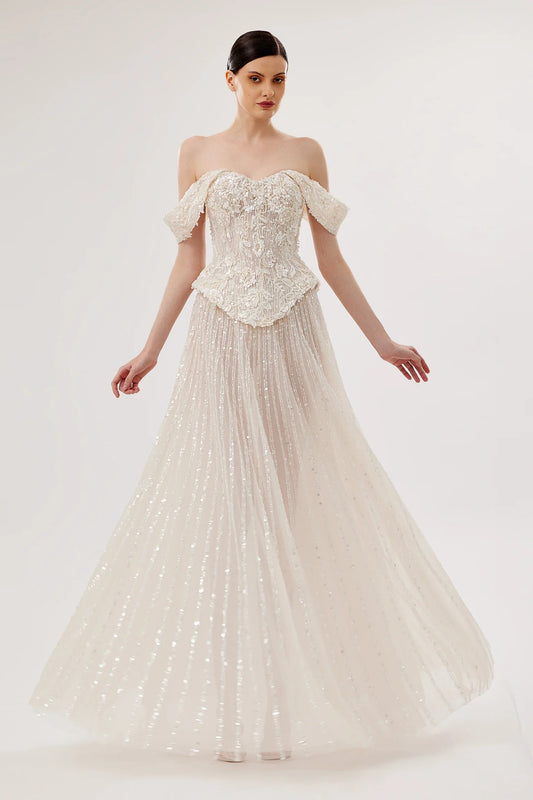 Embroidered Corset & Sequin Tulle Skirt Set