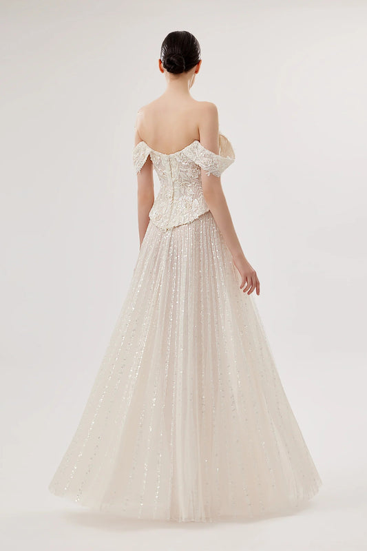 Embroidered Corset & Sequin Tulle Skirt Set