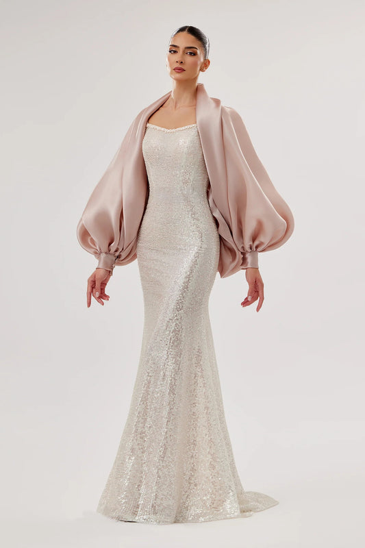 Embroidered Gown with Bolero Jacket
