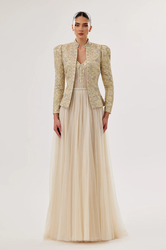 Sweetheart Tulle Corset Gown with Embroidered Jacket