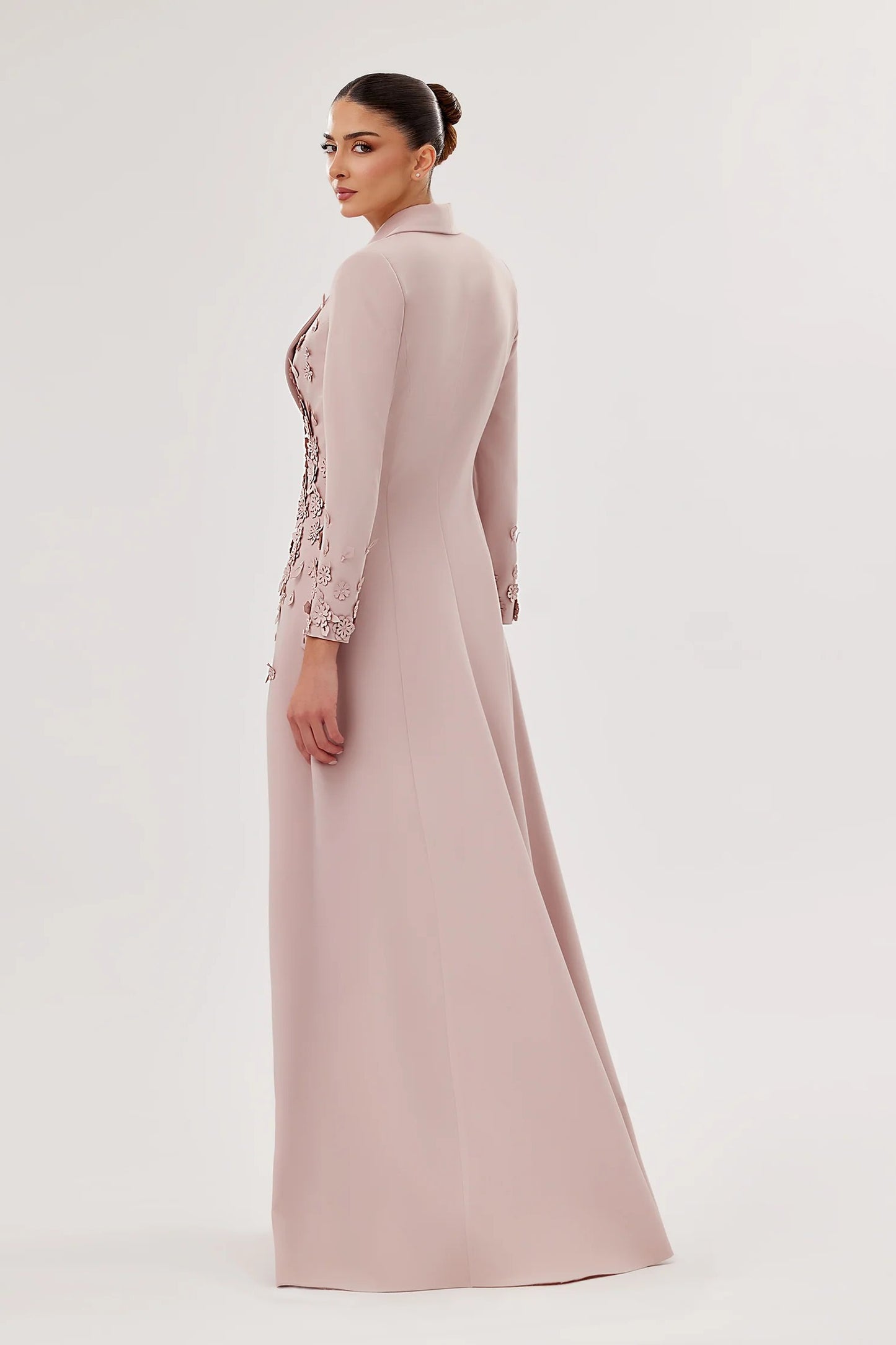 Three-Piece Crepe Ensemble with Laser-Cut Floral Corset