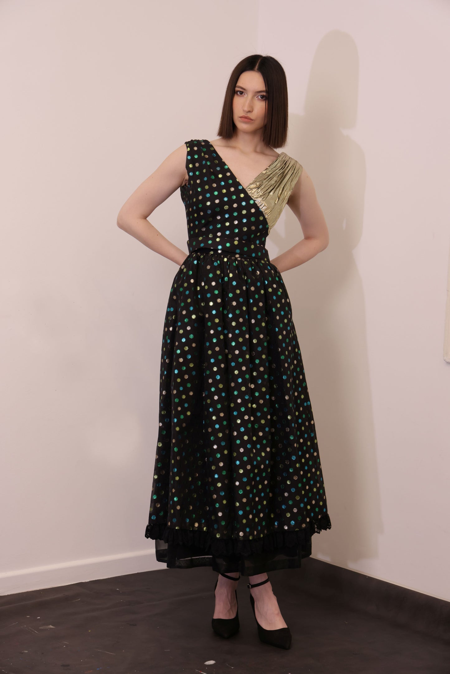 Spotted Black Organza Dress