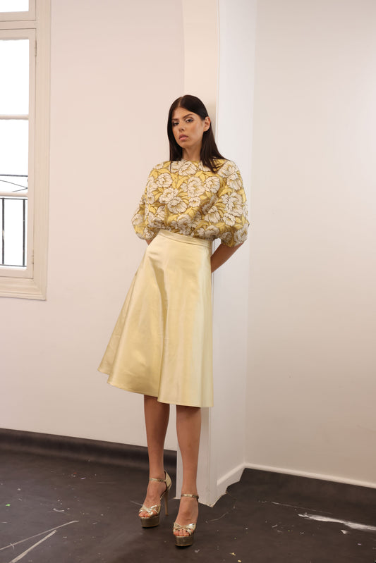 Pale Yellow Silk Satin Dress
