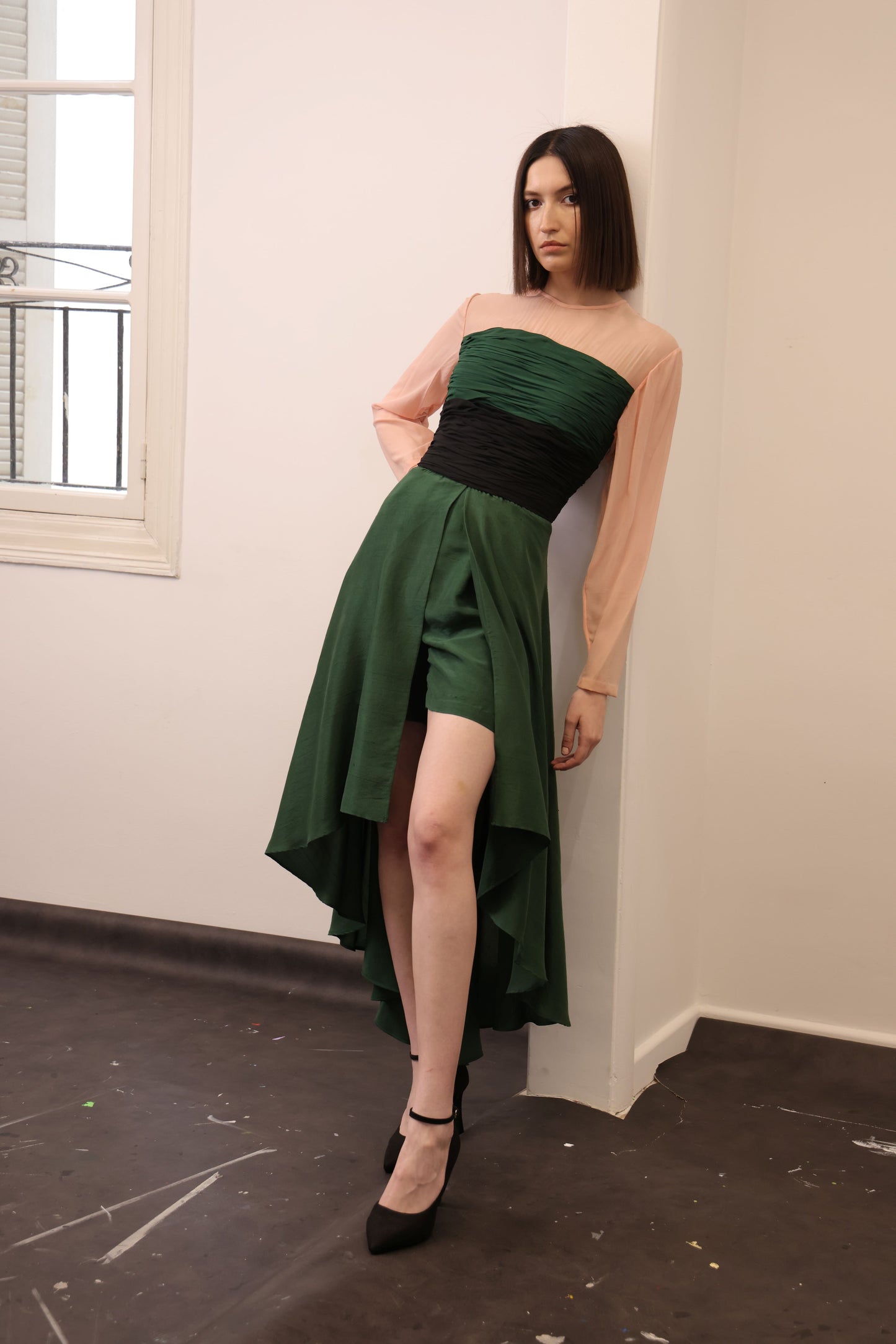 Tri-Color Silk Georgette Dress