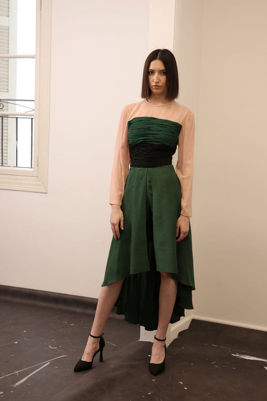 Tri-Color Silk Georgette Dress