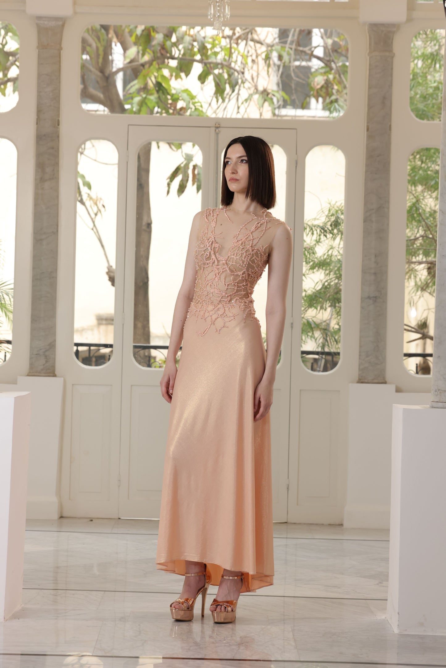 Salmon Silk Jersey Gown