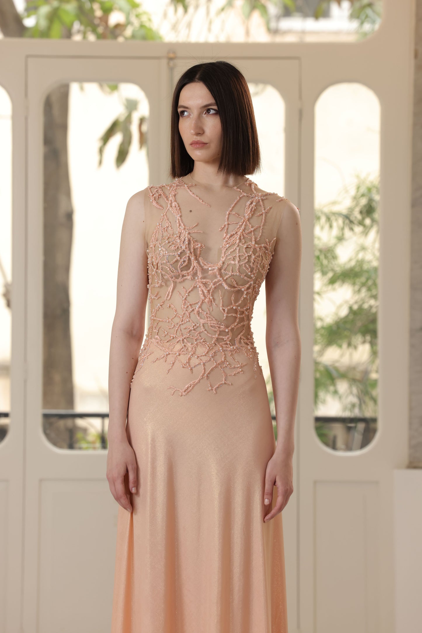 Salmon Silk Jersey Gown