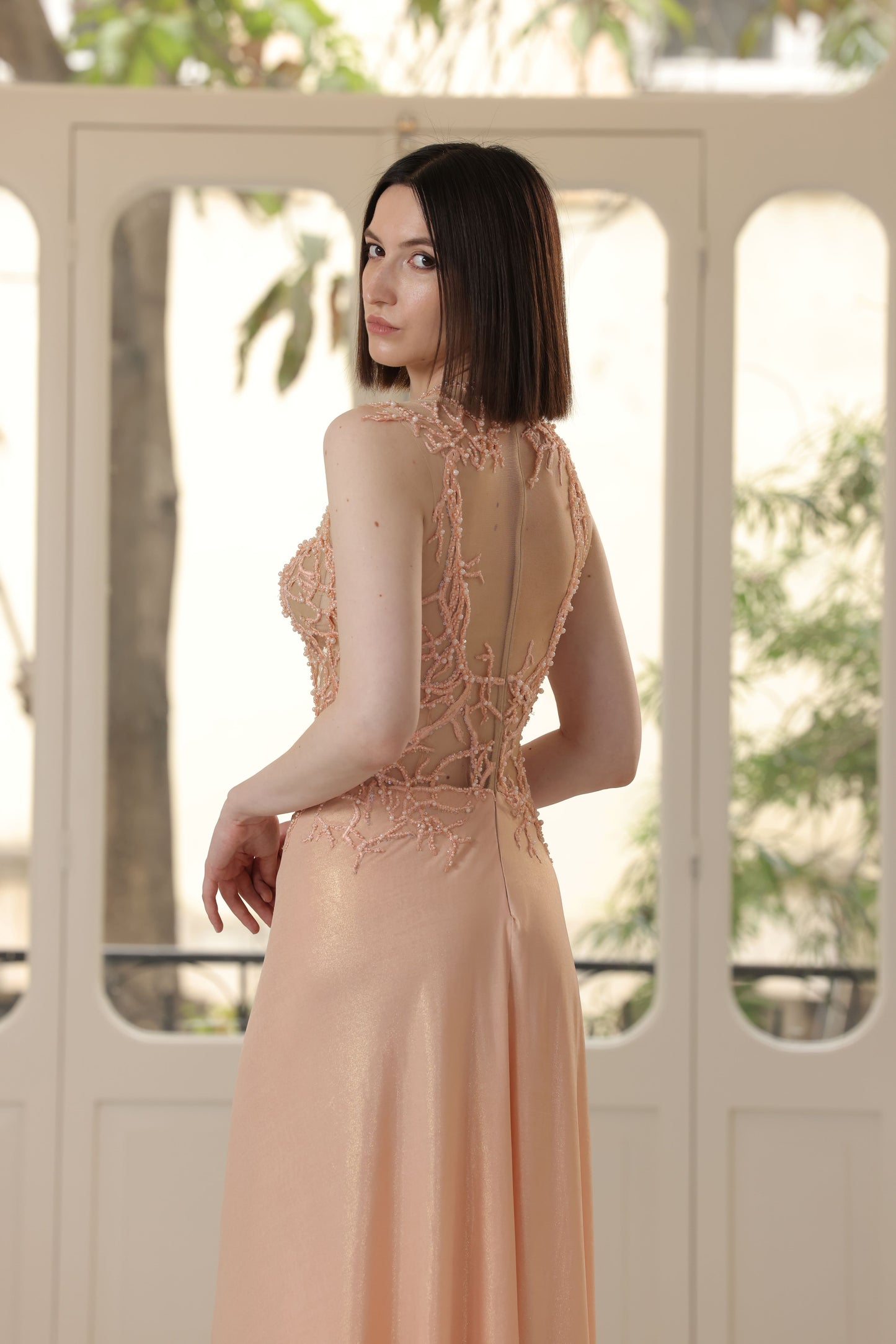 Salmon Silk Jersey Gown
