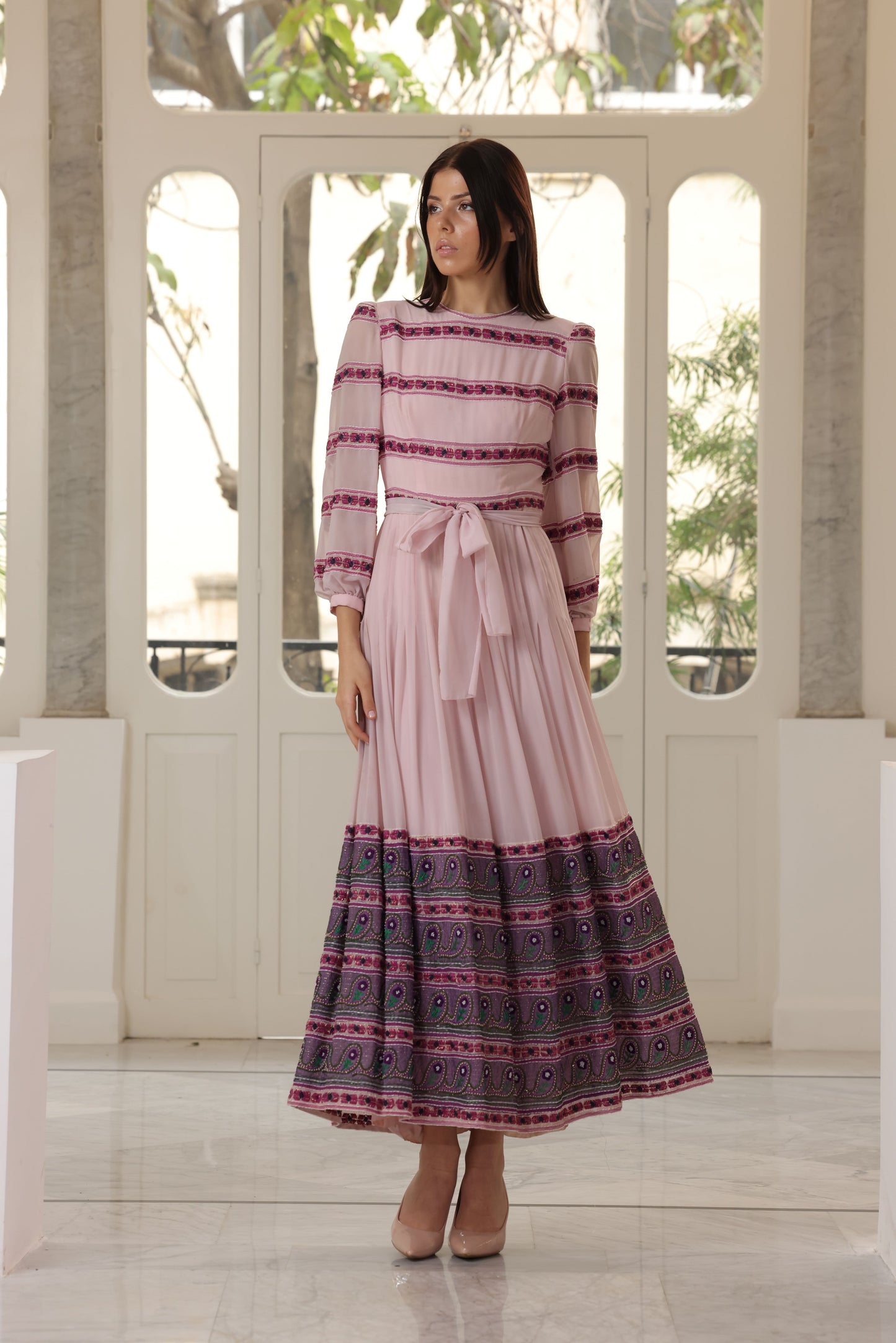 Pink Georgette Embroidered Gown