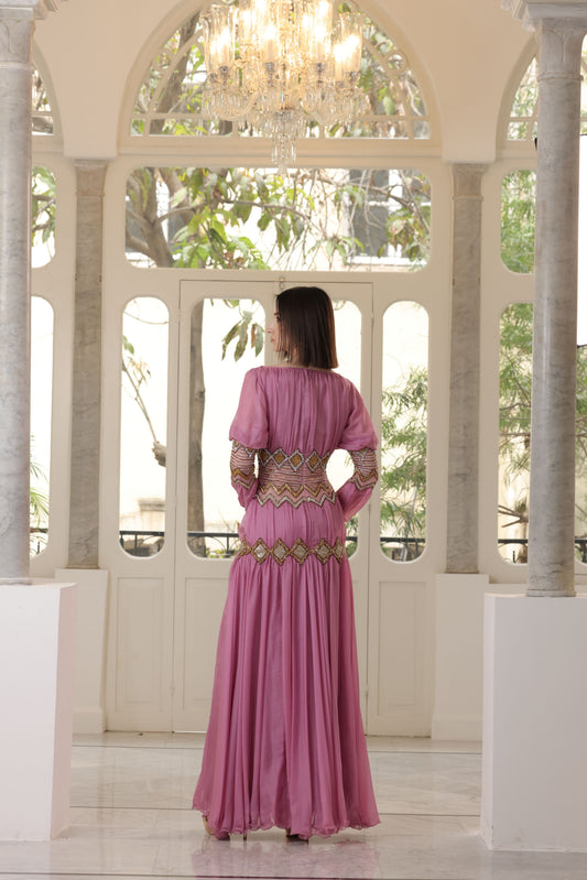 Violet Pink Embroidered Gown