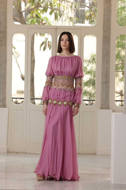 Violet Pink Embroidered Gown