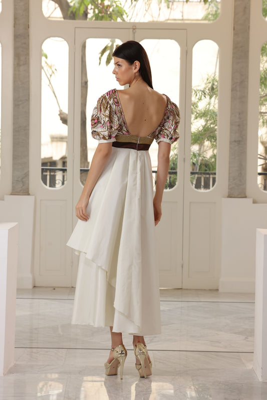 Off-White Taffeta Embroidered Dress