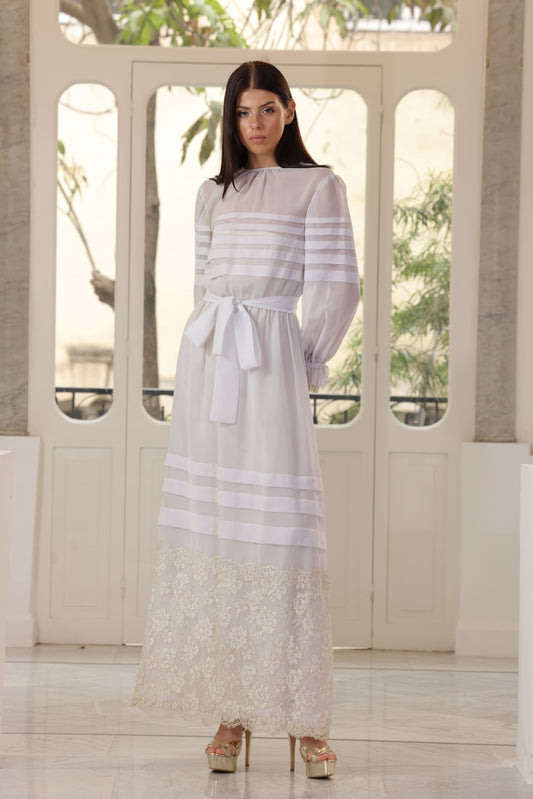 White Georgette Gown with Lace