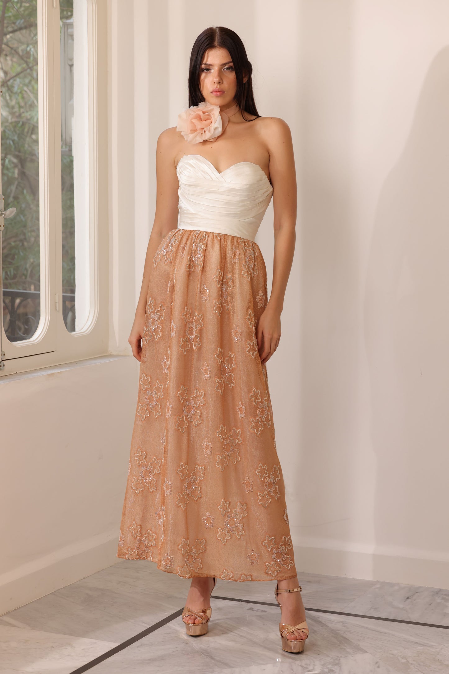 Strapless Gown with Lace Skirt