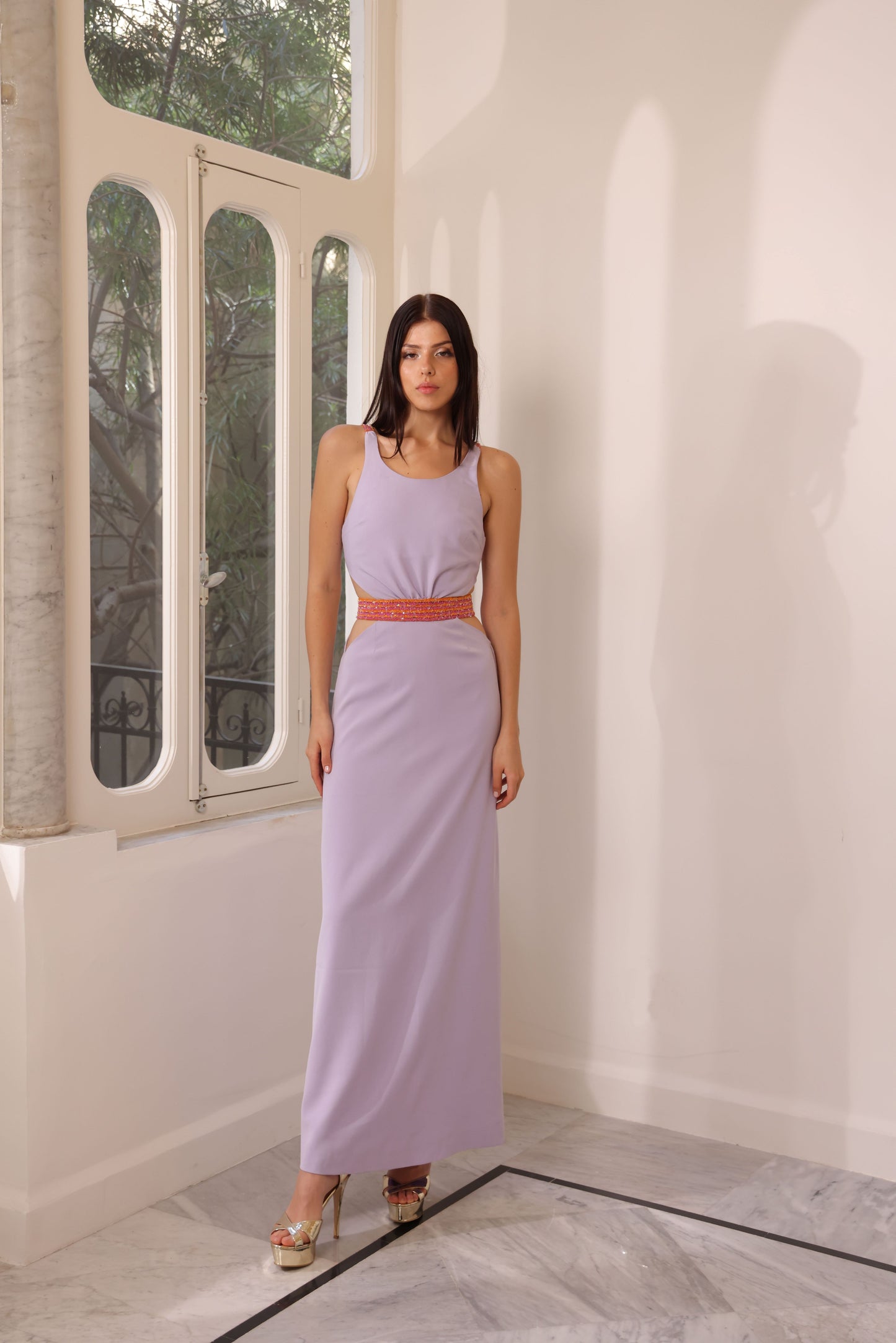 Violet Crepe Gown with Belt