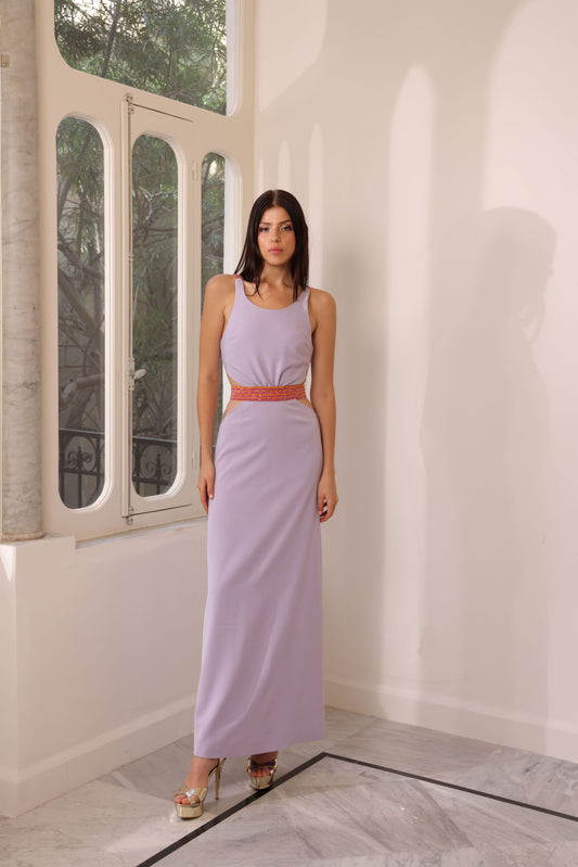 Violet Crepe Gown with Belt