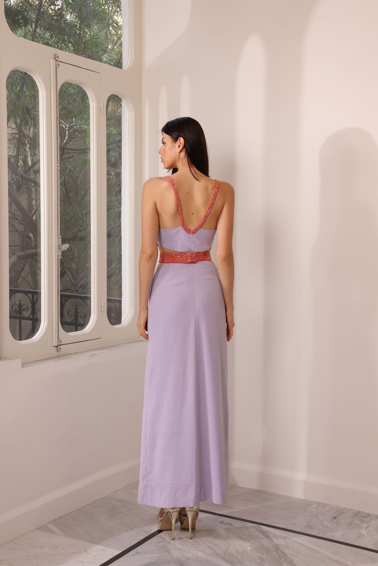 Violet Crepe Gown with Belt