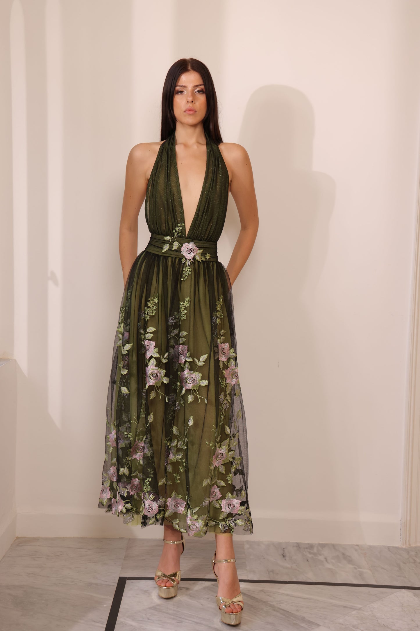 Floral Embroidered Tulle Dress
