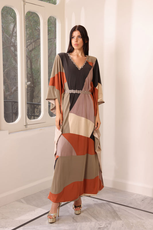Patchwork Silk Jersey Kaftan