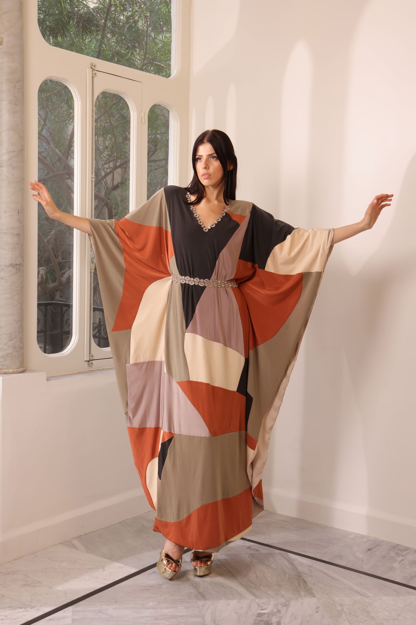 Patchwork Silk Jersey Kaftan