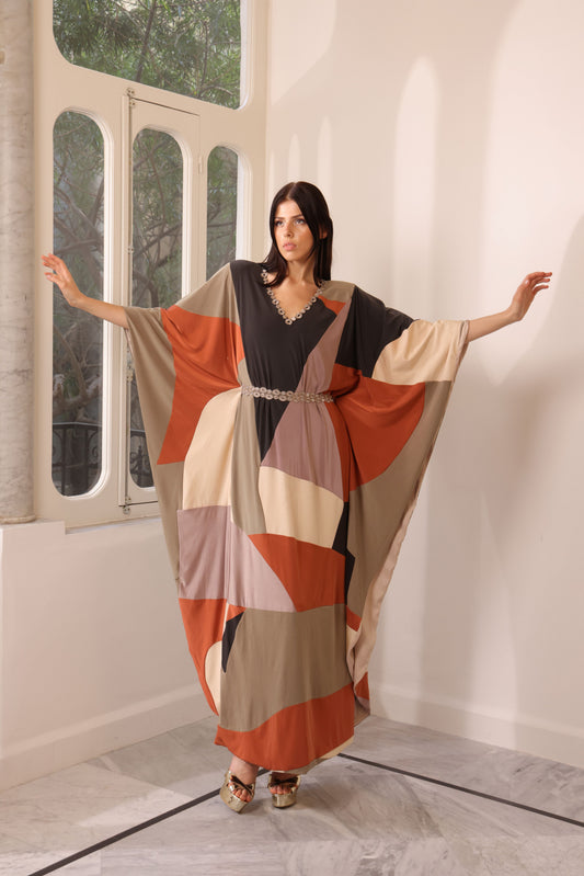 Patchwork Silk Jersey Kaftan