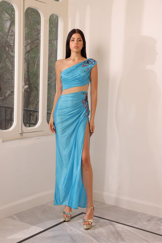 Silk Blue Jersey Gown
