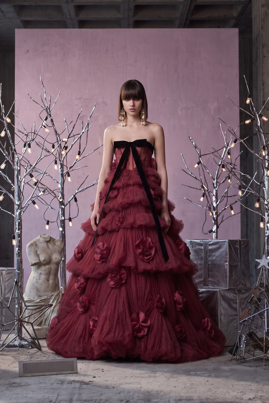 Tiered Rosette Ball Gown